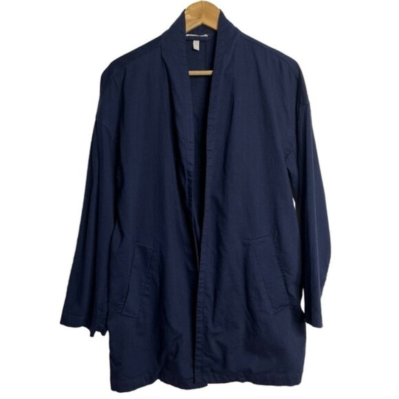Eileen Fisher Organic Cotton Open Front Blue Jacket Women Size Medium - Picture 1 of 6